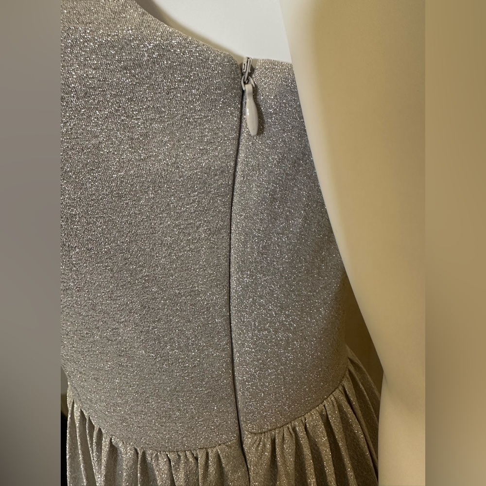 Anthropologie Elevenses Lunar Pleated Midi Dress Gold Sparkle Metallic Size 6 - Picture 8 of 13